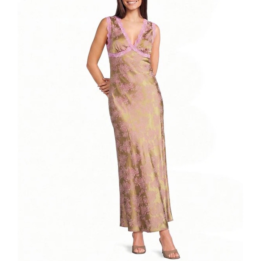 Allison & Kelly Floral Lace Satin Slip Maxi Dress Women's S Whimsigoth Cottage